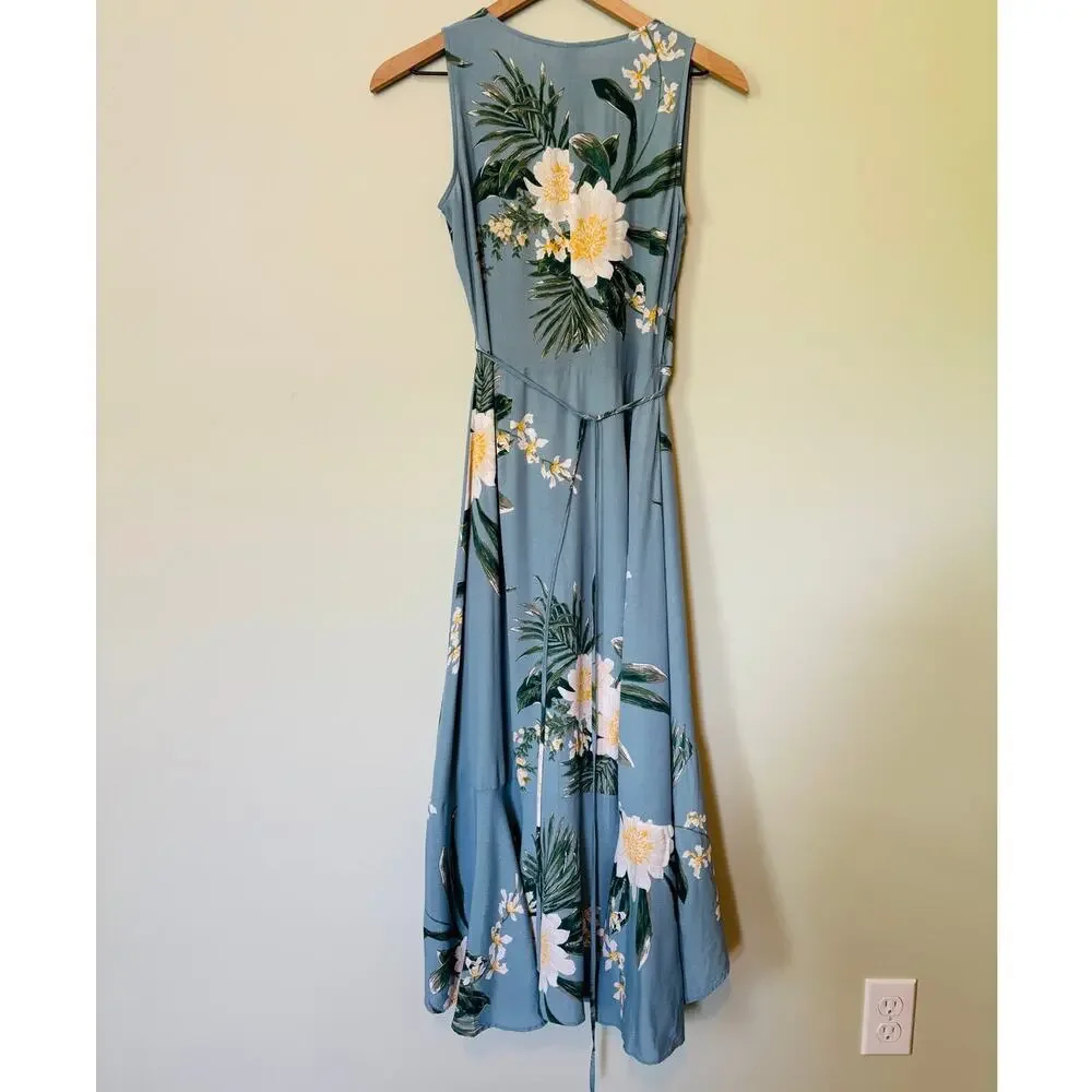 Leith Tropical Floral Wrap Dress XS Sleeveless Summer Feminine Cottage - Picture 5 of 8